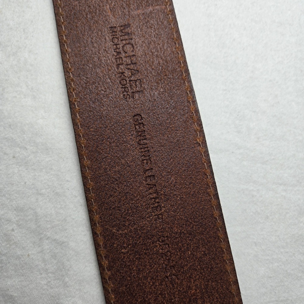Michael Kors Brown Leather Boho Wide Waist Belt Brass Buckle Studded L Festival - Picture 5 of 6